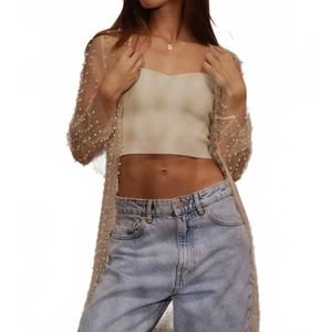 NEW ENDLESS BLU. ayla embellished mesh cardigan in beige